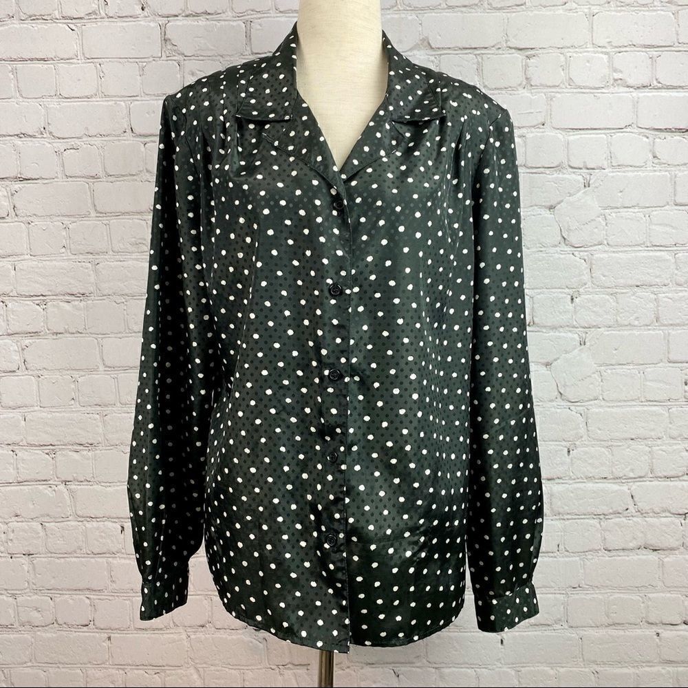 Vintage 80s Black/White Polkadot Button Down Top